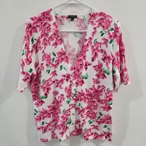 Talbots Womens Floral Cardigan Size Medium Feminine Pearl Button Half Sleeve Art